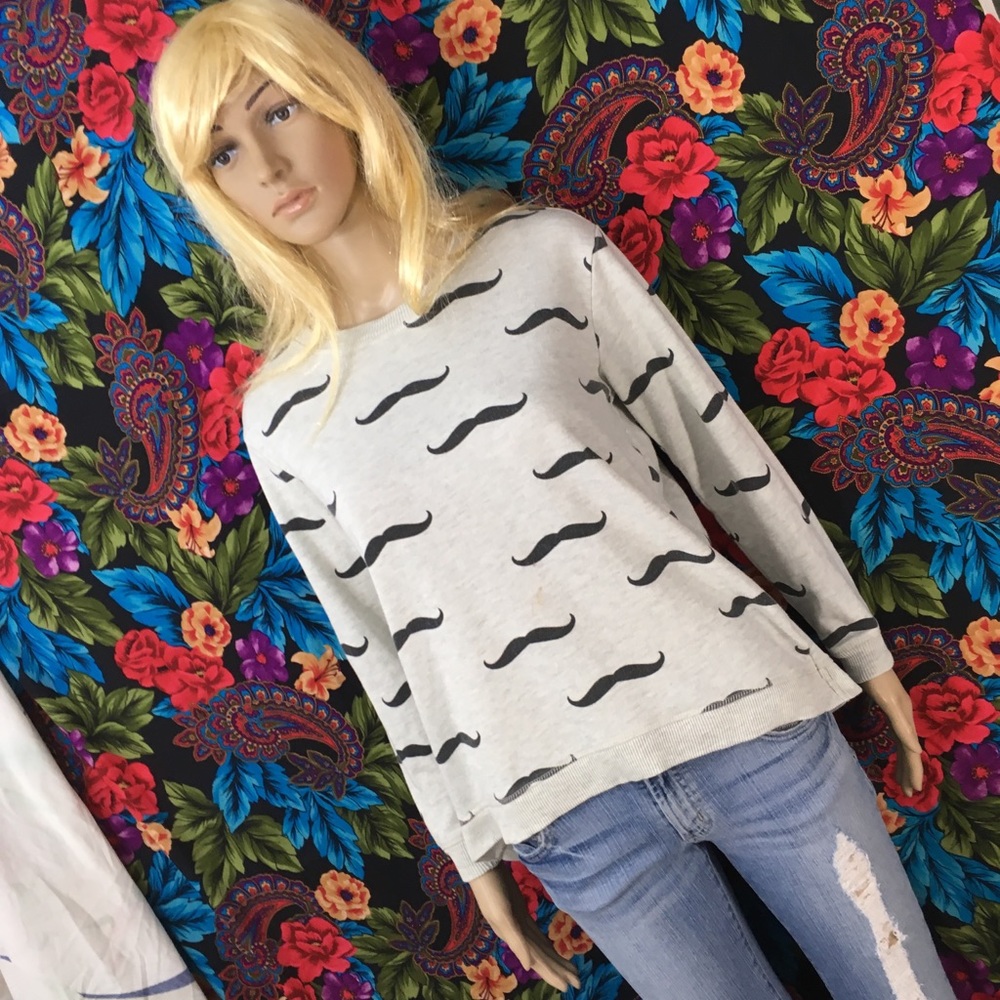 WOMENS SWEATER MUSTACHE DESIGN PULLOVER SWEATSHIRT